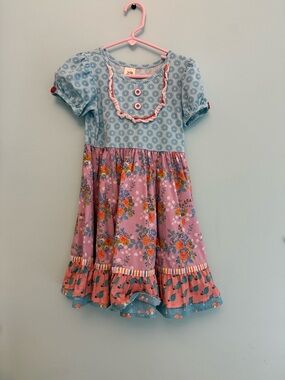 Wildflowers Pink and Light Blue Floral Ruffle Dress